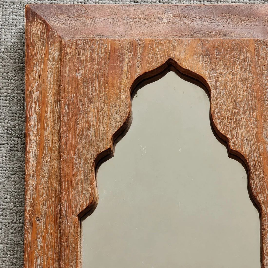 Rustic Carved Wood Arch Wall Mirror image 6