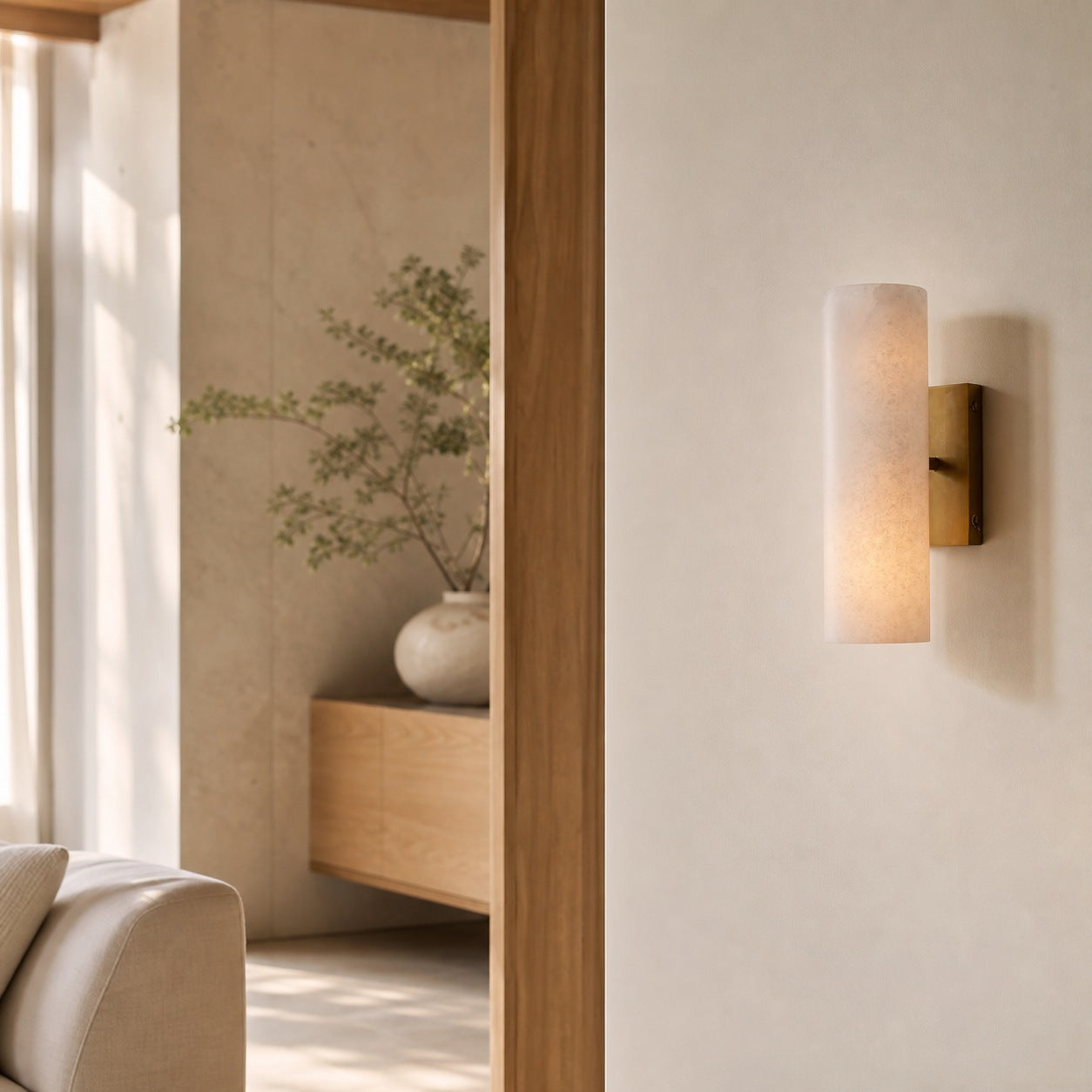 Wolvina Natural Marble Tube Sconce with Sleek Metal Details