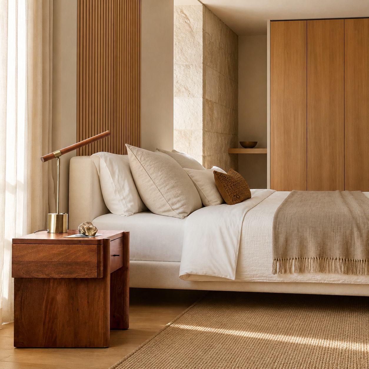 Moss Modern Linear Wood LED Table Lamp – Adjustable Swivel, USB Charging