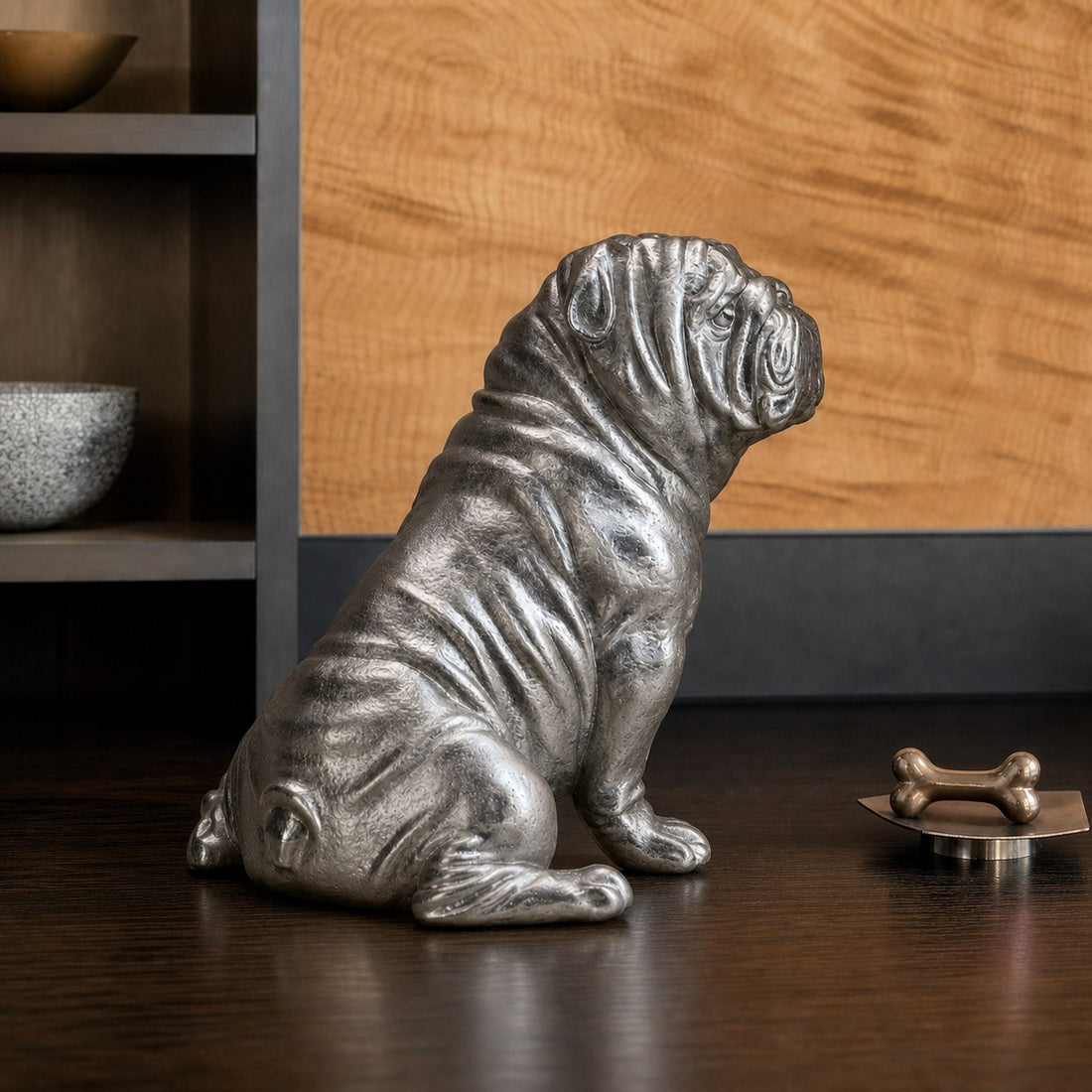 Floxo white copper English bulldog sculpture
