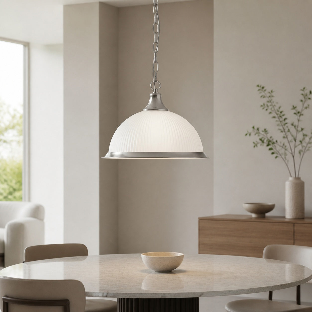 TF Vintora Ribbed Glass Pendant Light – Elegant Metal Trim for Kitchens, Dining Areas and Hallways