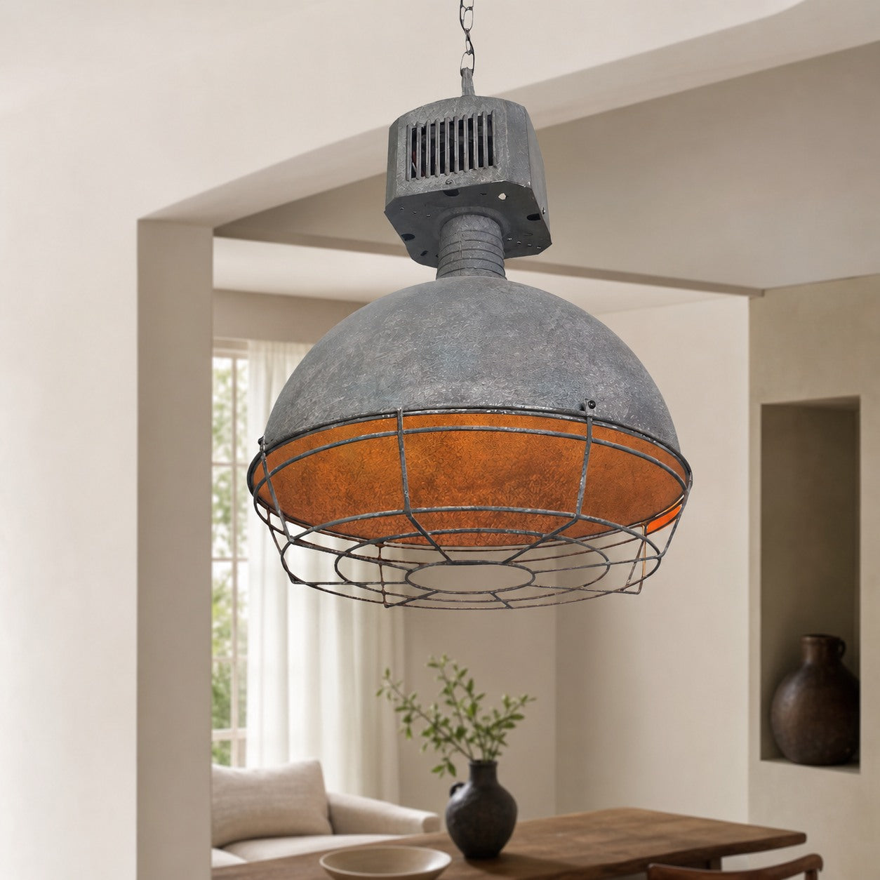 Caged Industrial Metal Pendant Light