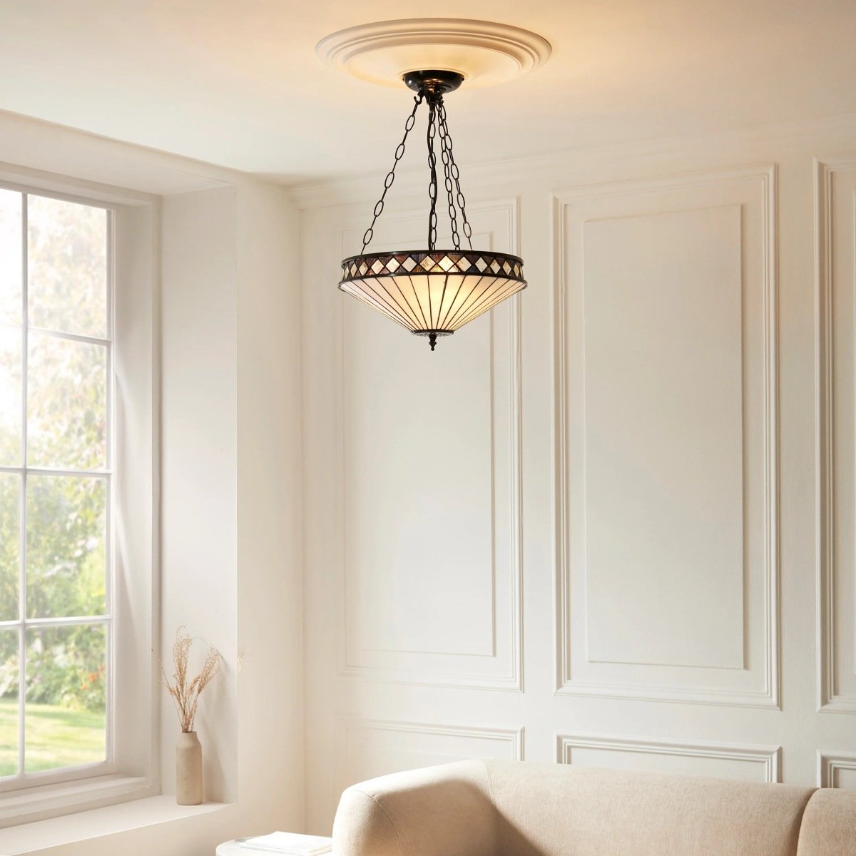 TF Fargo Adjustable Pendant with Stained-Glass Inspired Inverted Shade for Island and Dining