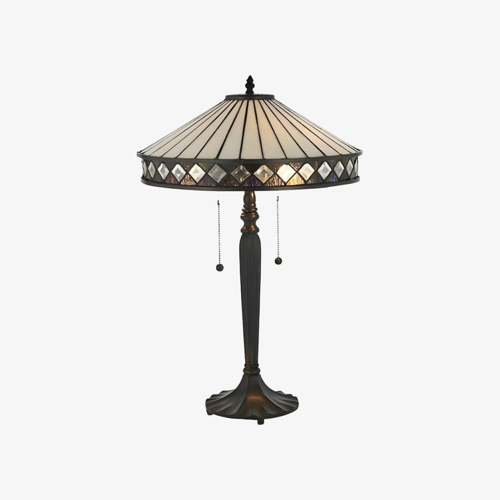 TF Fargo Geometric Tiffany Style Lamp - Amber and Cream Glass Accent Lighting for Bedroom or Study