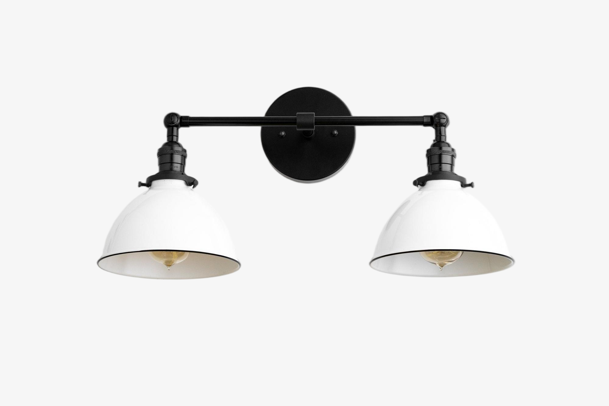 Conique Metal Dual Head Wall Fixture with Classic Shades – Industrial Vanity Lamp