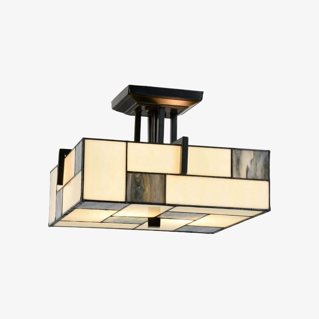 TF Manchester Ceiling Light – Stained Glass Fixture in Art Deco Style for Living Room or Hallway