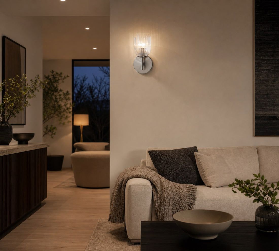 Bravira Ribbed Glass Sconce - Metal Wall Light with Clear Glass Shade