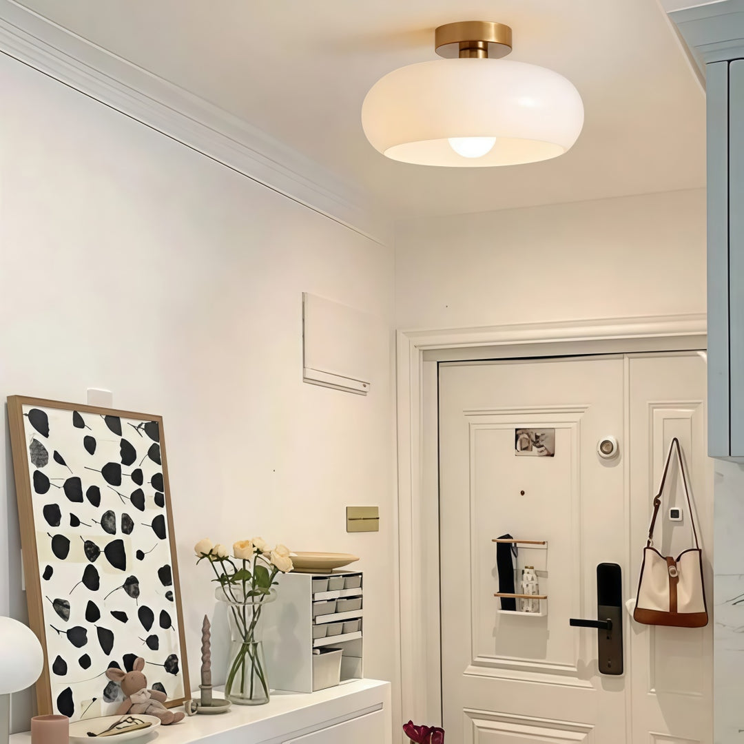 Retro Brass Bauhaus Glass Disc Ceiling Lamp