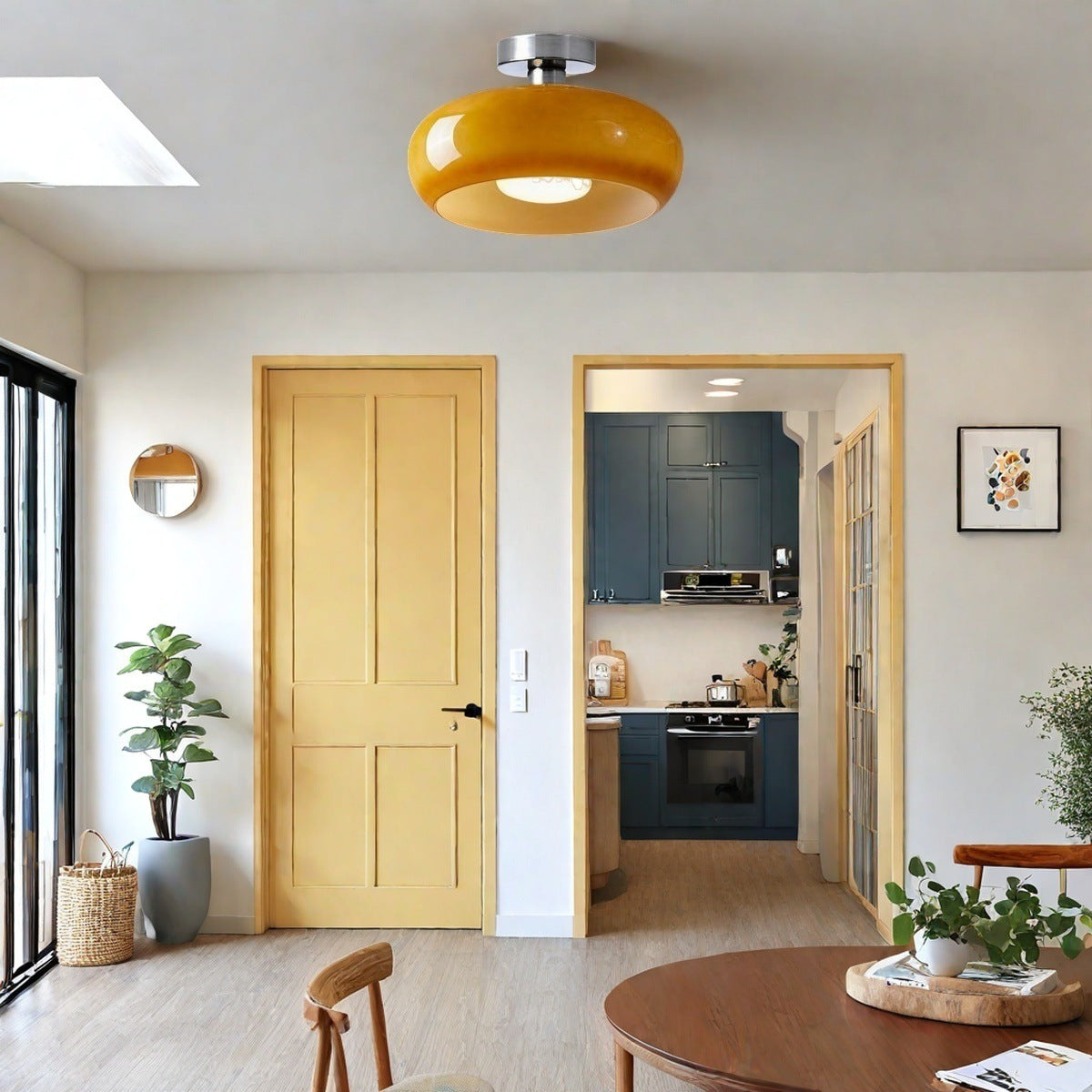 Nordic Style Bauhaus Glass Ceiling Lamp - Retro Brass Glass Disc Light