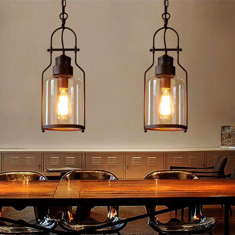 Black Bell Jar Cylinder Glass Pendant Light – Rustic Industrial Design
