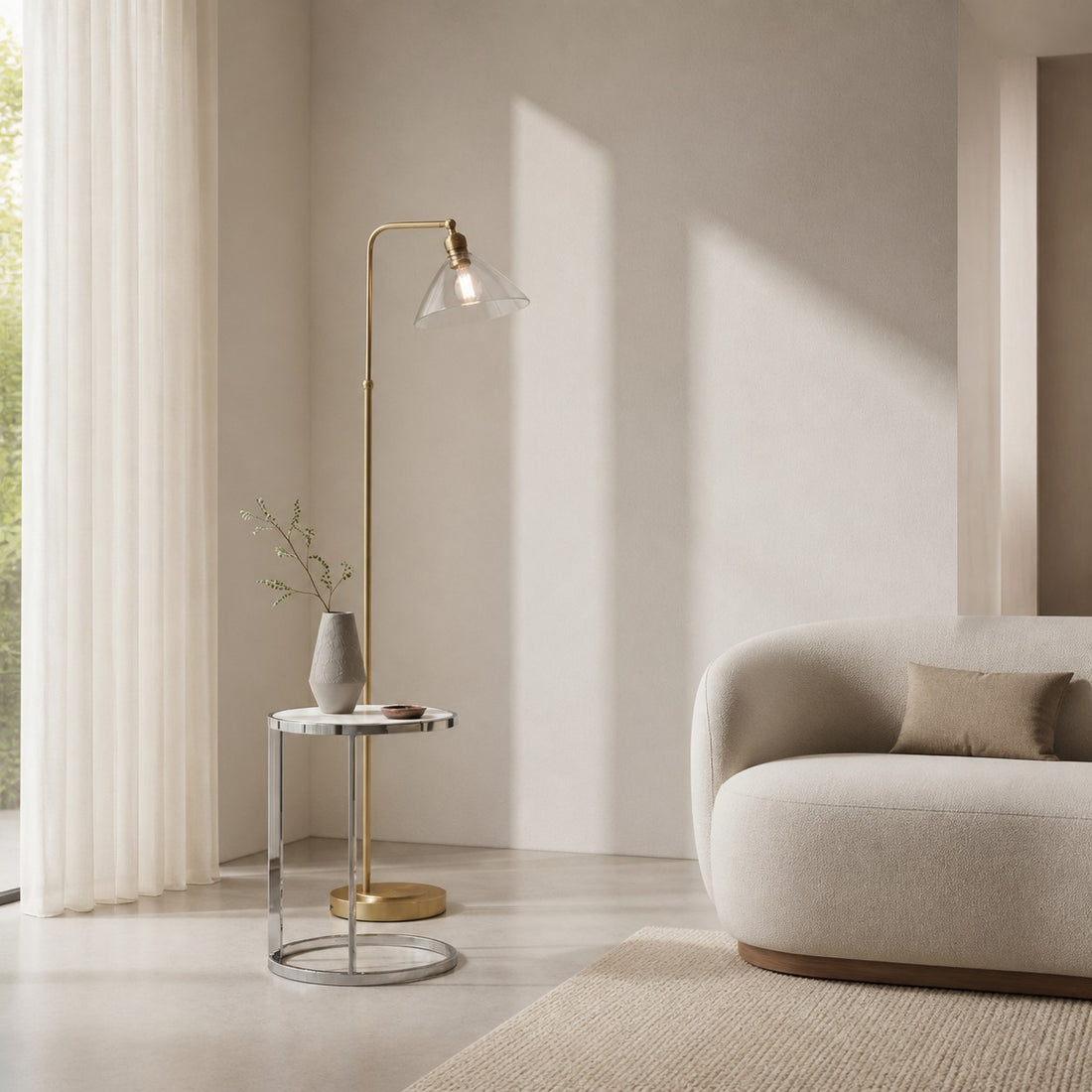 Clarione Art Deco Floor Lamp with Clear Glass Shade and Metal Base