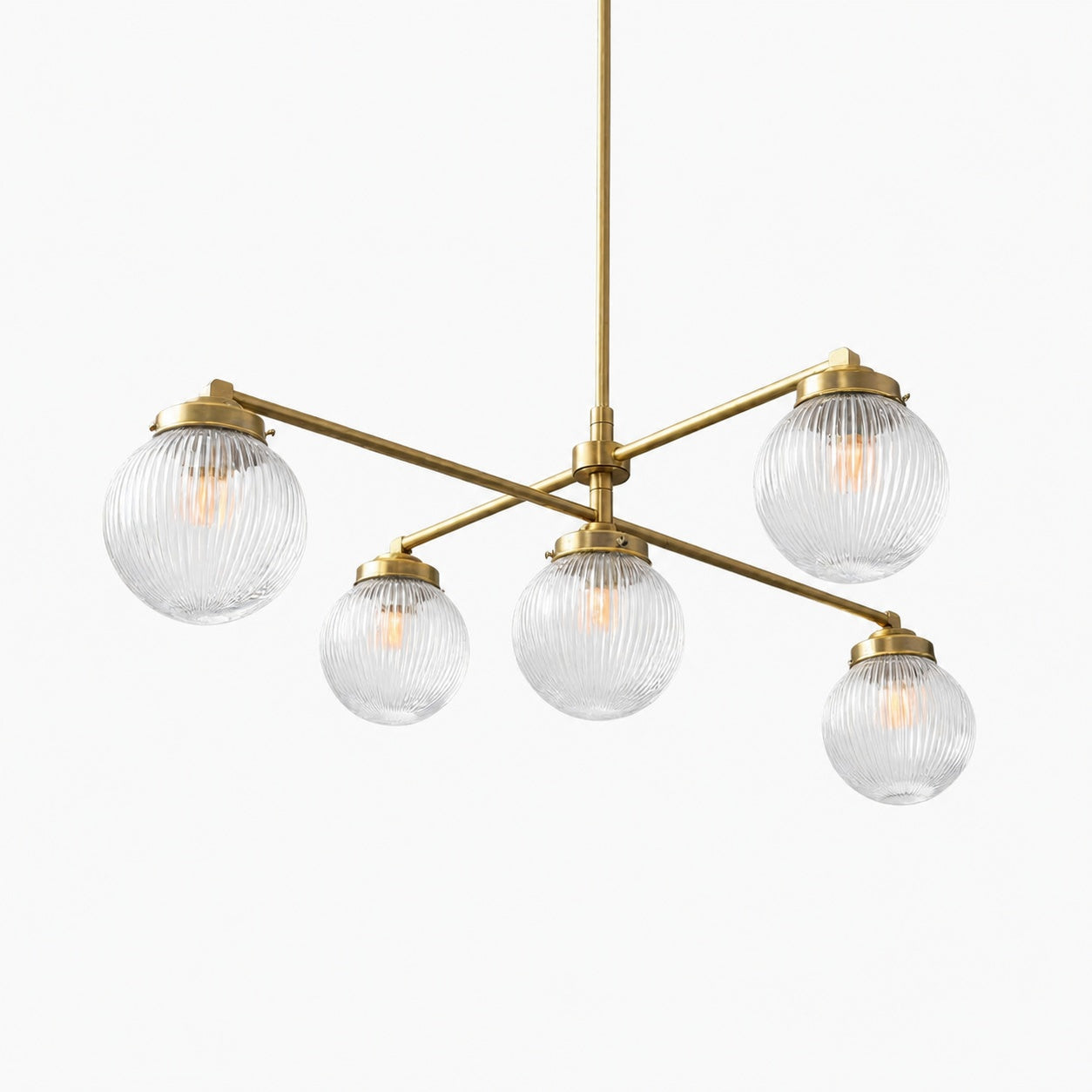 Glorica Glass Frosted Glass Globe Chandelier - Brass Modern Lighting for Living Room