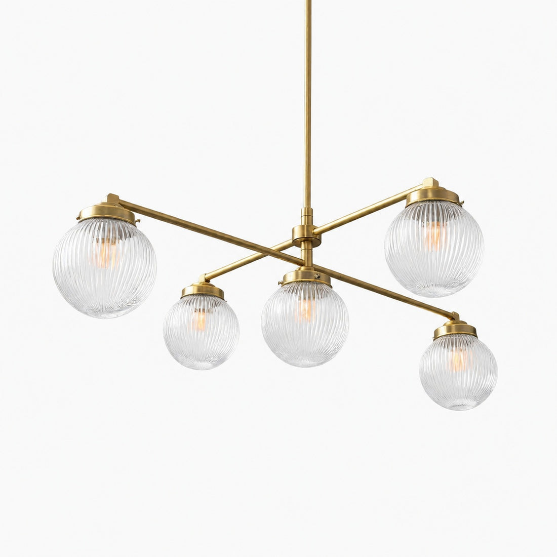 Glorica Glass Frosted Glass Globe Chandelier - Brass Modern Lighting for Living Room