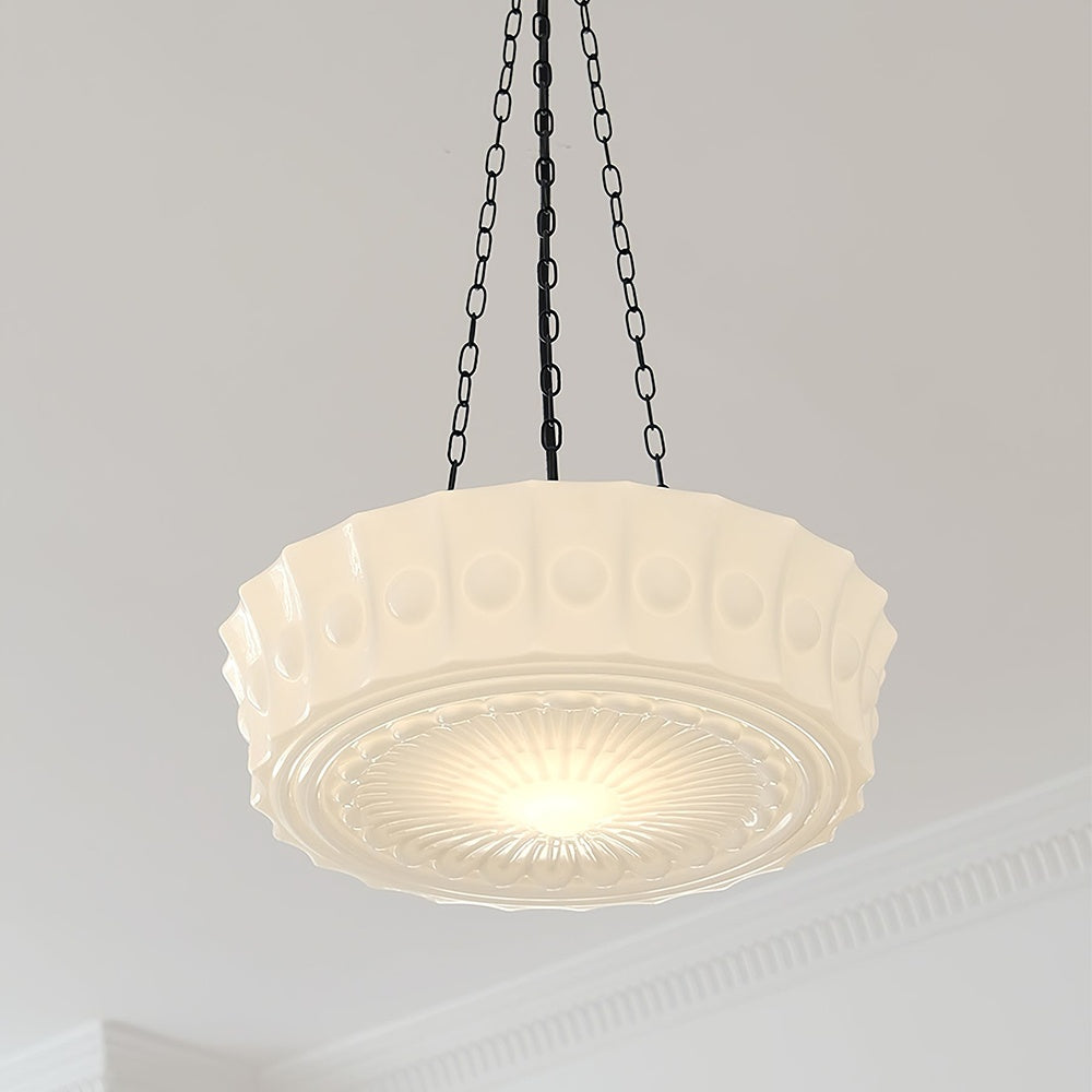 Vintage Cream Glass Cylinder Shade Chandelier with Iron