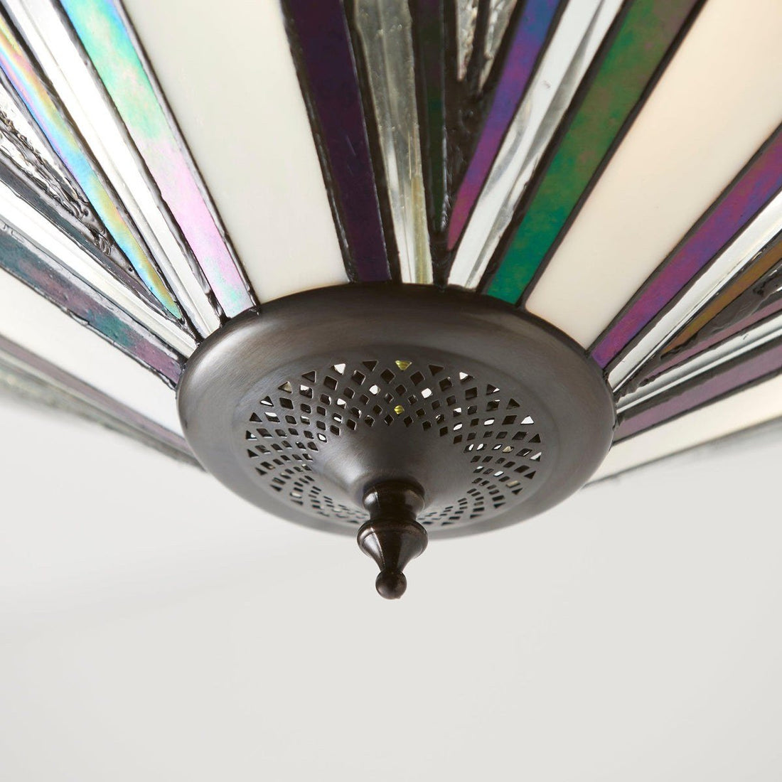 TF Astoria Decorative Stained Glass Semi Flush Light – Art Deco Ceiling Fixture for Entryways & Lounges