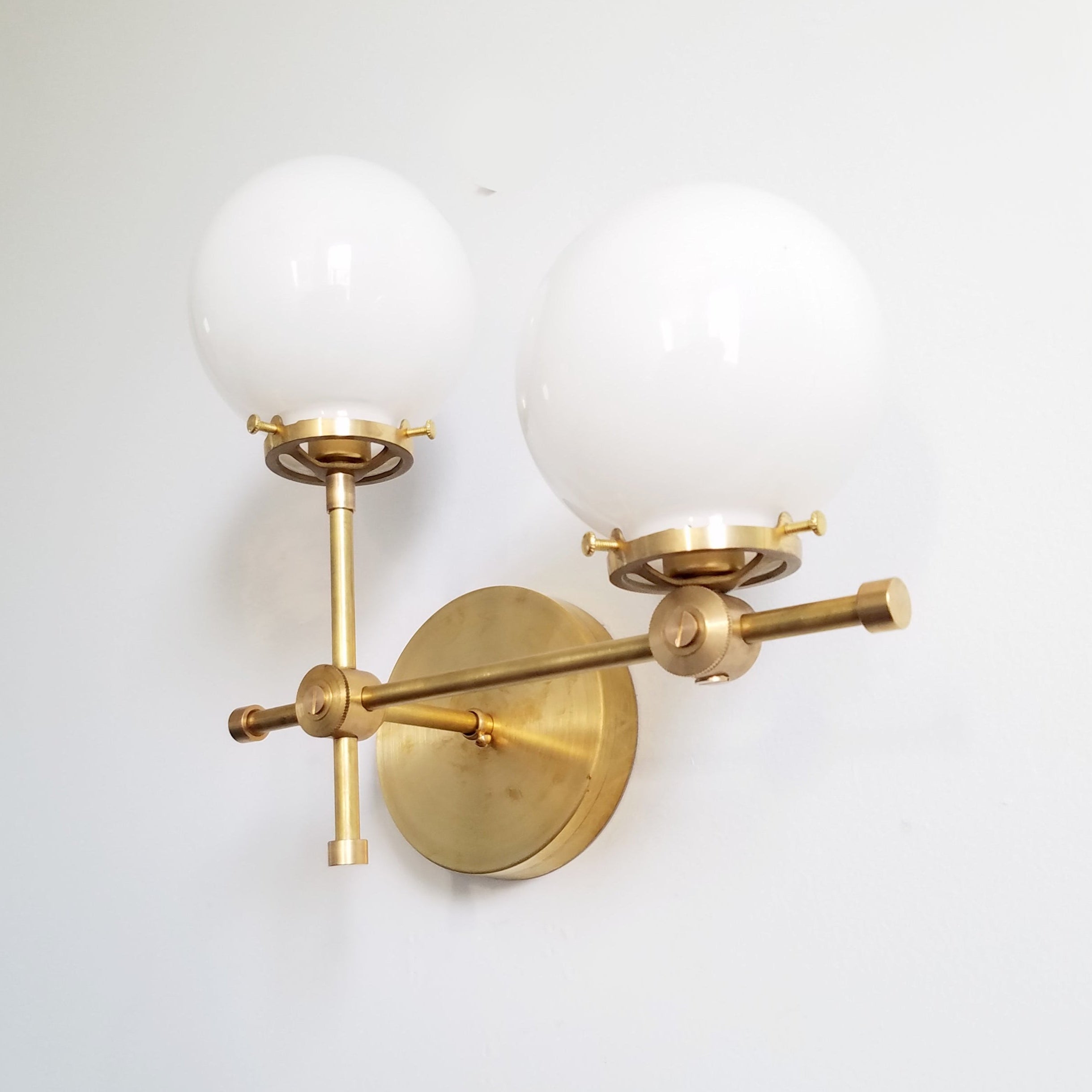 Asymmetric Wall Sconce - Raw Brass or Chrome Finish, Clear & White Glass