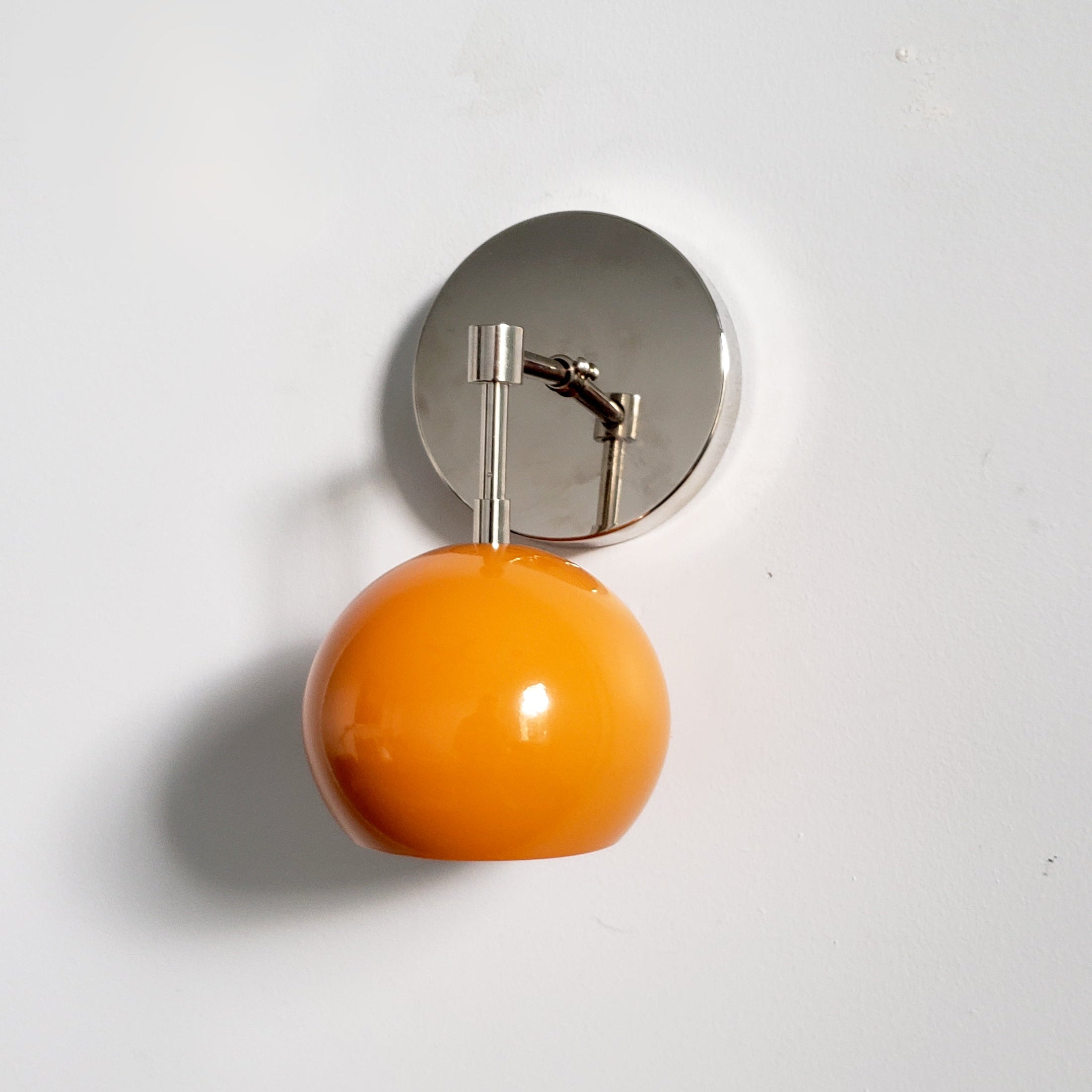Mid Century Flame Orange Globe Wall Sconce - Modern Brass Or Chrome Light