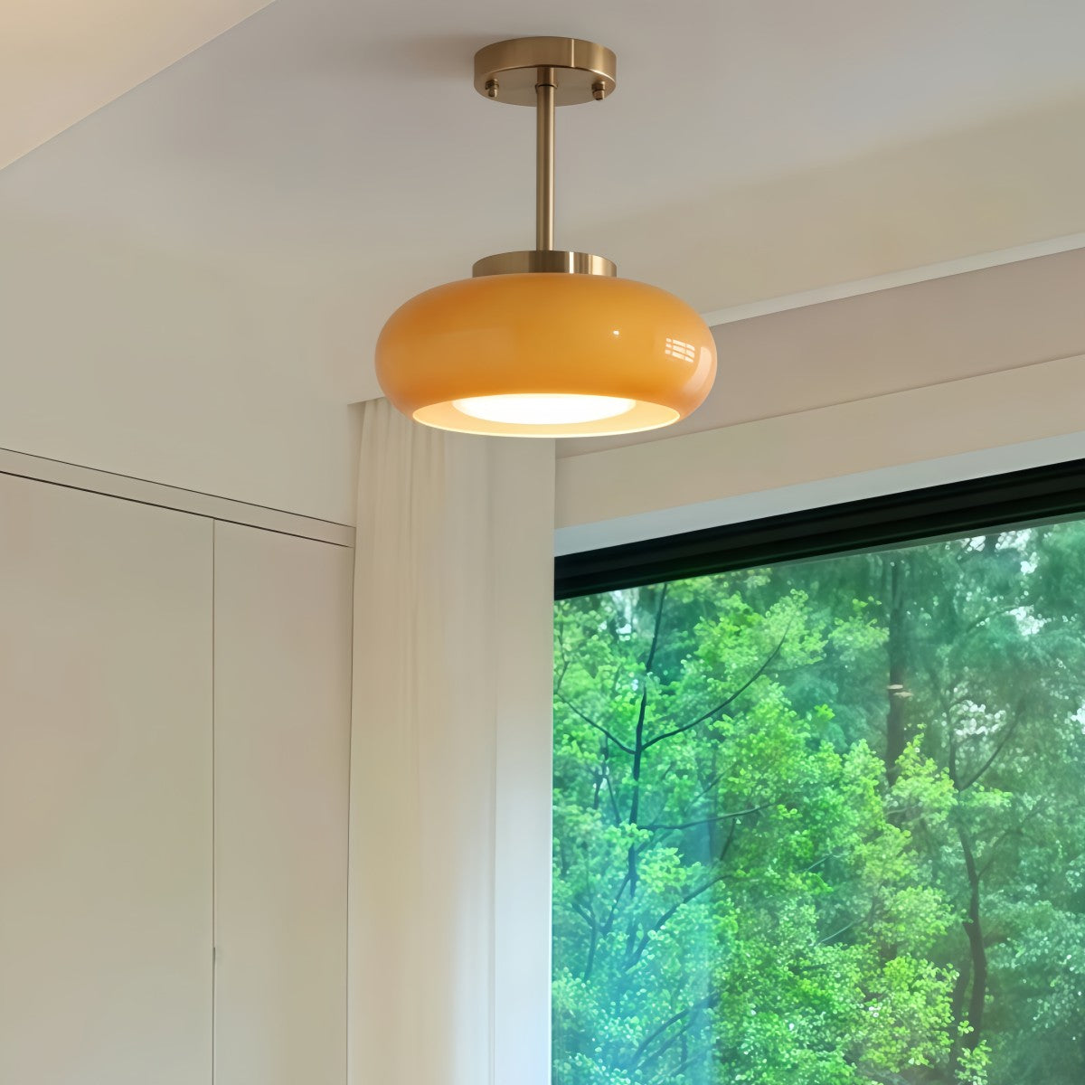 Nordic Style Bauhaus Glass Ceiling Lamp - Retro Brass Glass Disc Light