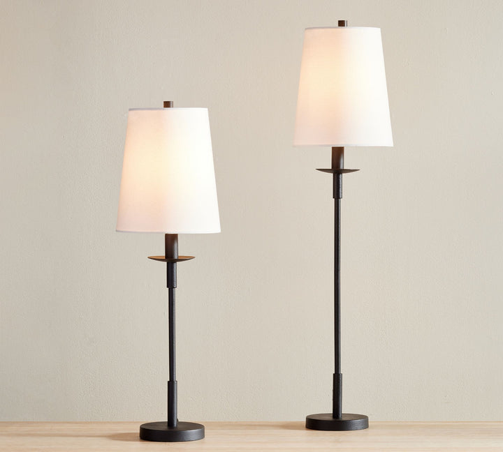 Rowan Modern Iron Table Lamp - Industrial Farmhouse Linen Bedside Reading Light