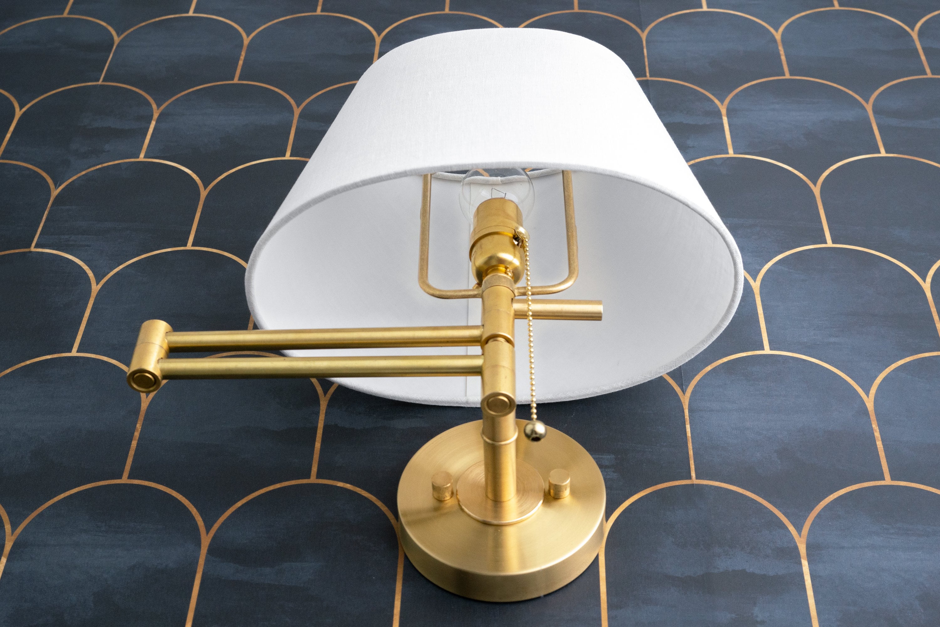 Ornato Luxe Adjustable Arm Wall Light Fixture – Cloth Shade Wall Sconce for Bedside, Entryway