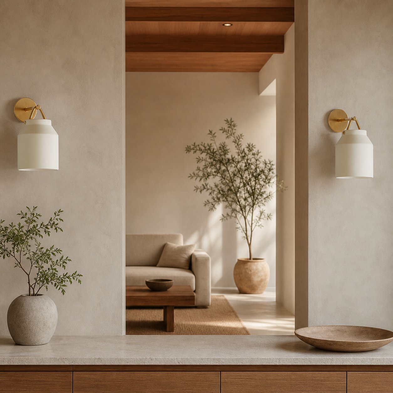 Hanton Modern Minimalist Brass and Glass Sconce – Damp Rated for Bathrooms