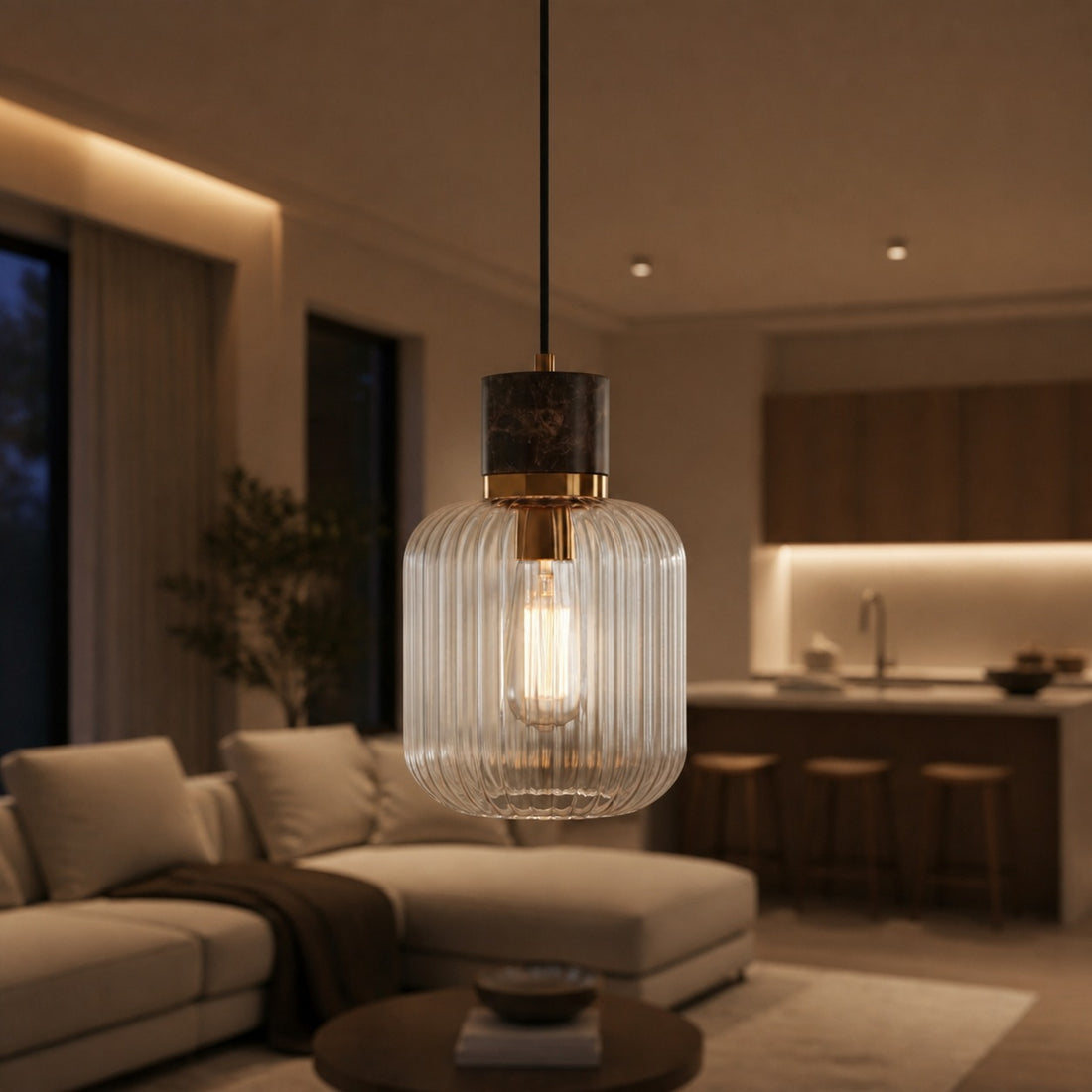 Korlisse Natural Stone and Glass Pendant Light – Stylish Lamp for Lounge or Living Room