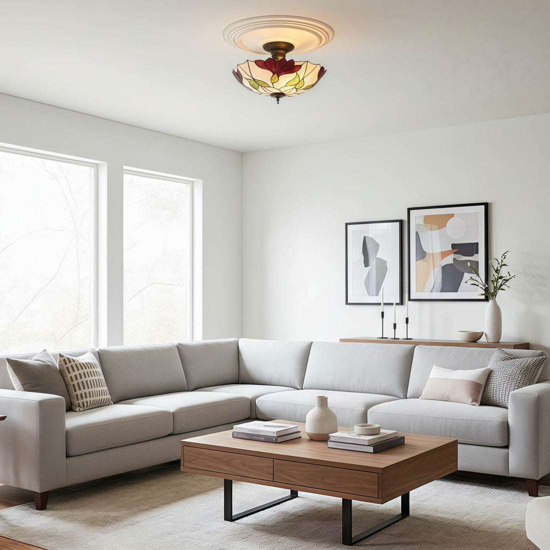 TF Botanica Floral Glass Ceiling & Pendant Lighting - Art Glass Style Fixture for Rooms