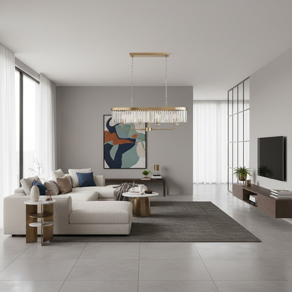 Beveline 4-Light Linear Ceiling Pendant With Cut Faceted Glass - Sleek Metal Frame For Dining