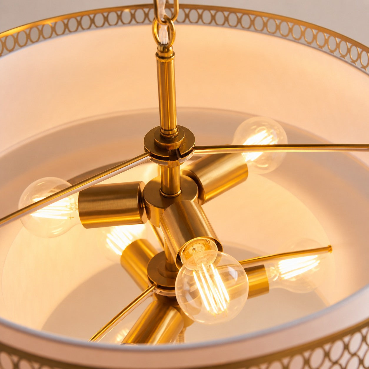 Liorin Geometric Pendant Lamp – Modern Fretwork Metal and Fabric Shade Pendant for Interiors
