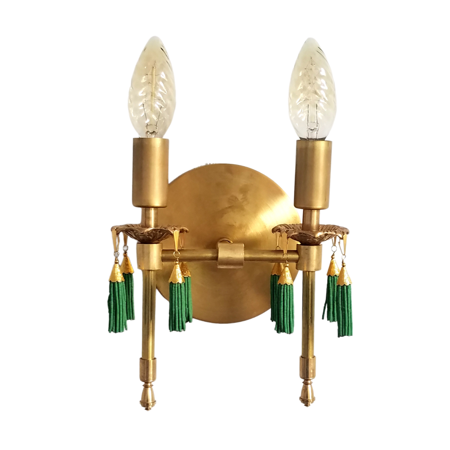 Antique Style Victorian Double Brass Wall Lamp - Sconce With Tassels