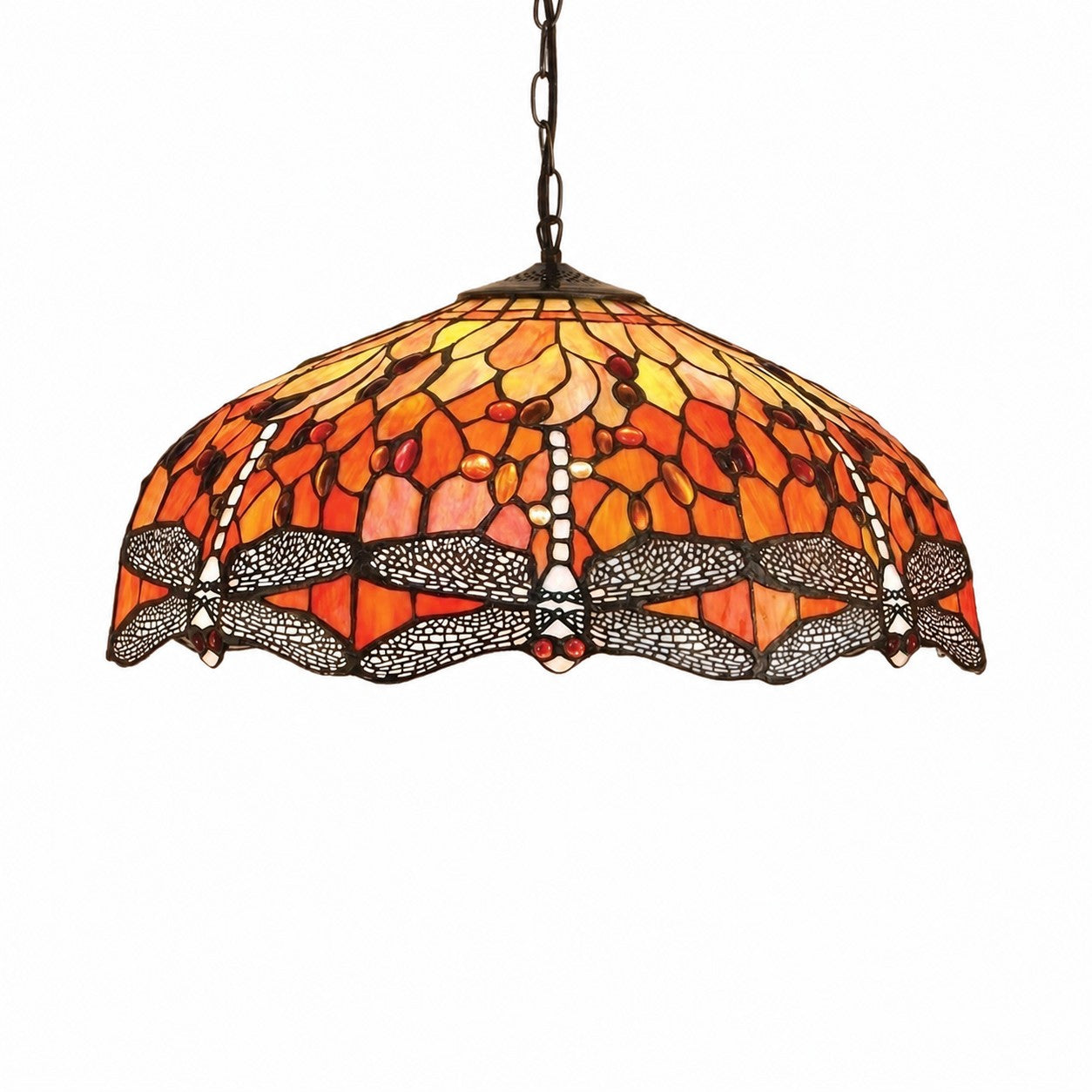 TF Dragonfly Tiffany Pendant Light – Art Nouveau Stained Glass Pendant for Living