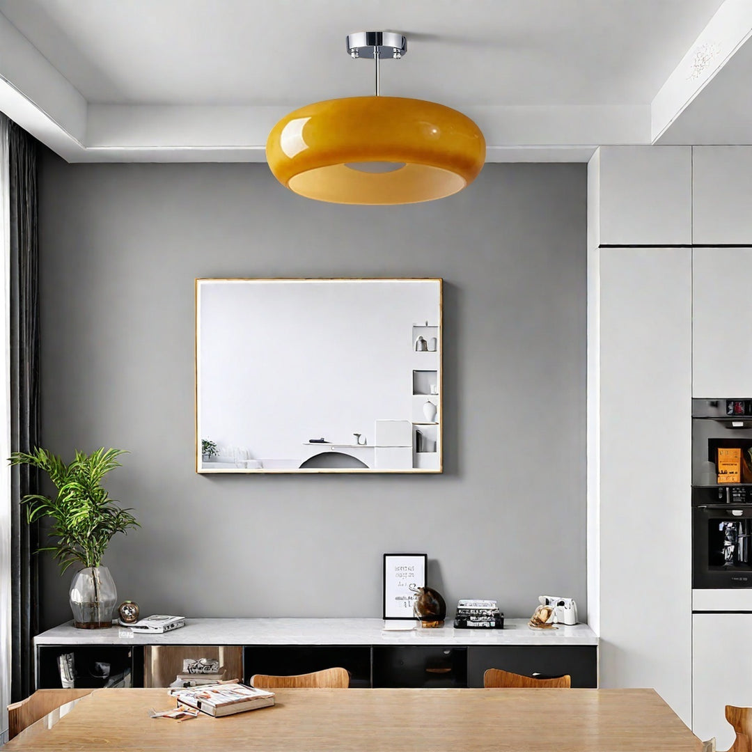 Retro Brass Bauhaus Glass Disc Ceiling Lamp