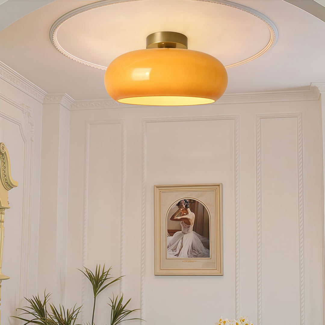 Retro Brass Bauhaus Glass Disc Ceiling Lamp
