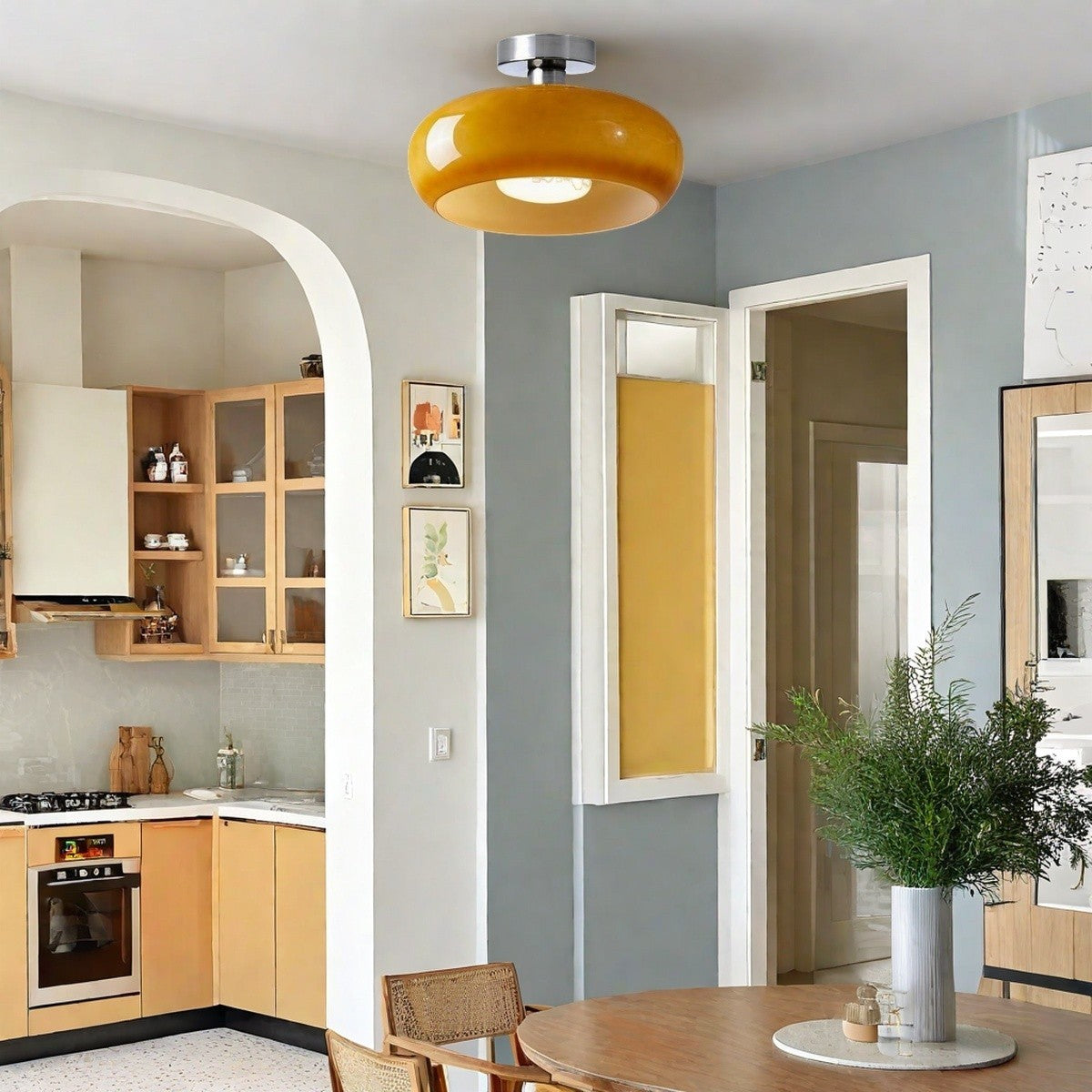 Nordic Style Bauhaus Glass Ceiling Lamp - Retro Brass Glass Disc Light