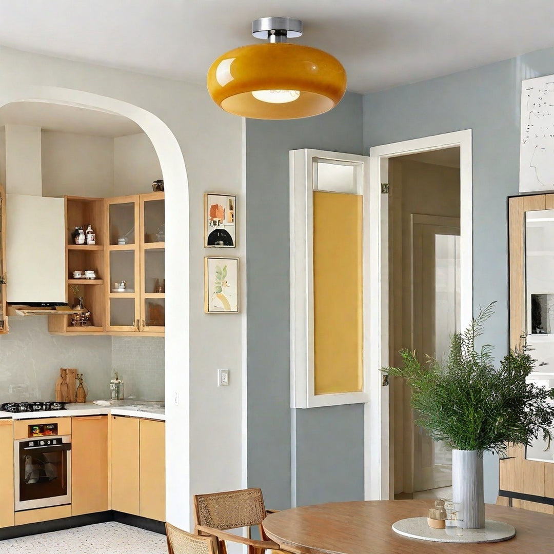Retro Brass Bauhaus Glass Disc Ceiling Lamp