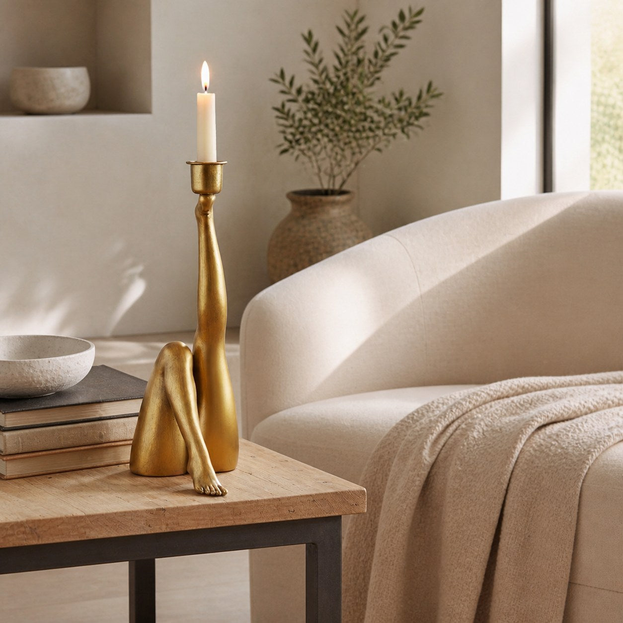 Kickra Modern Designer Candle Holder with Gold Leg-Inspired Base U22