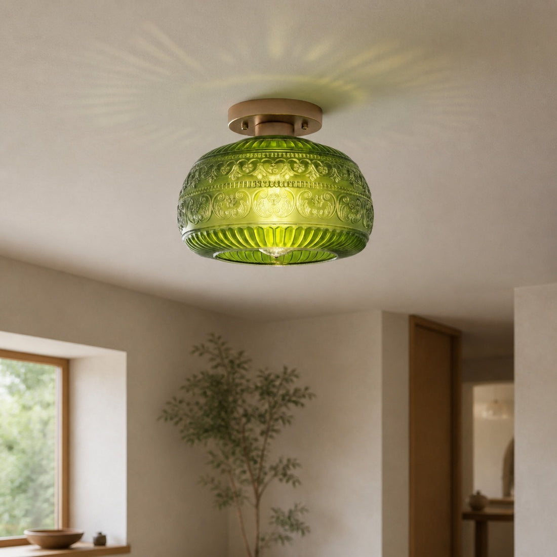 Lurex Stained Pattern Glass Flush Mount Ceiling Light - Engraved Design and Decorative Indoor Lighting U21