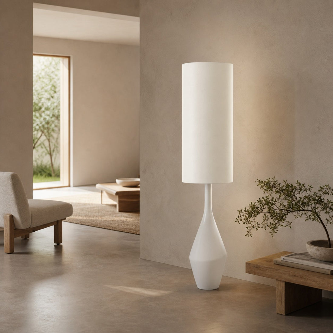 Lumera Organic Modern Ceramic Floor Lamp - Asymmetrical Sculptural Form and Ambient Lighting for Bedroom