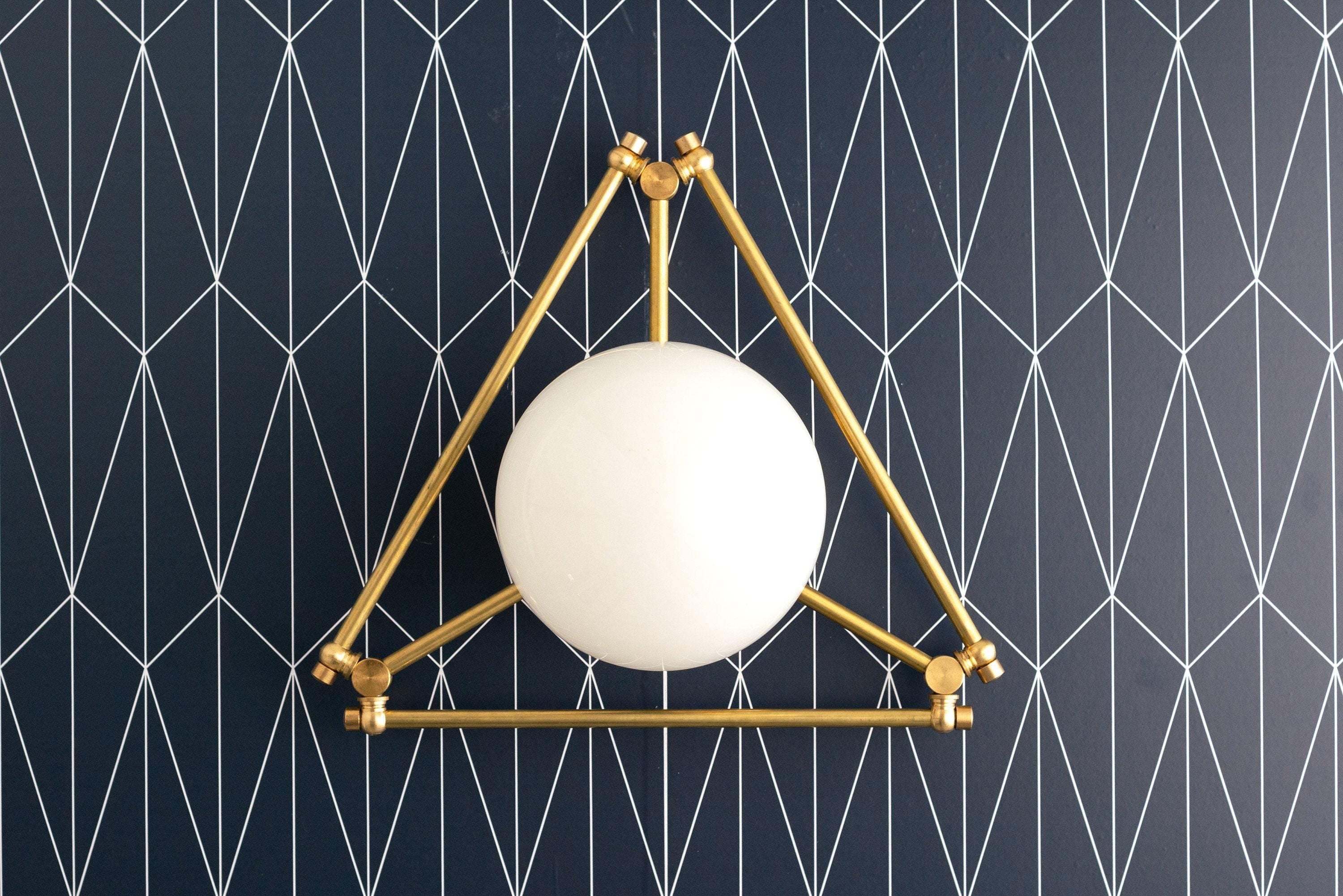 Glorica Glass Geometric Brass Ceiling Light - Hand-Blown Globe Design