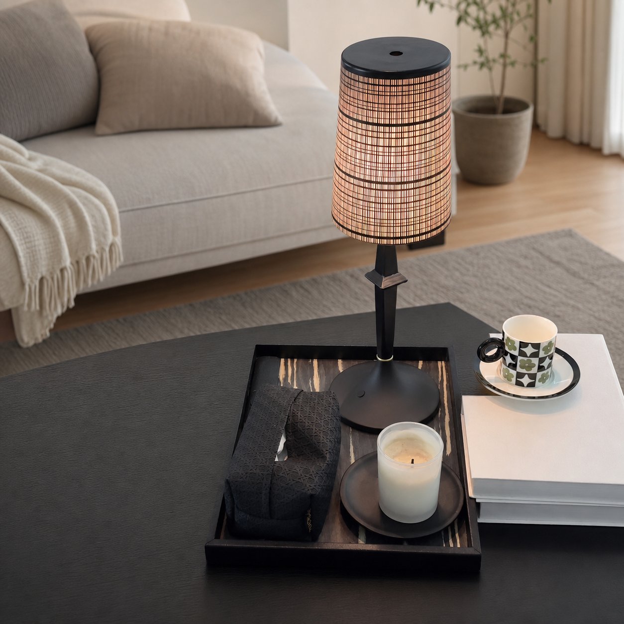 Devon Black Table Lamp (Built-in Battery)
