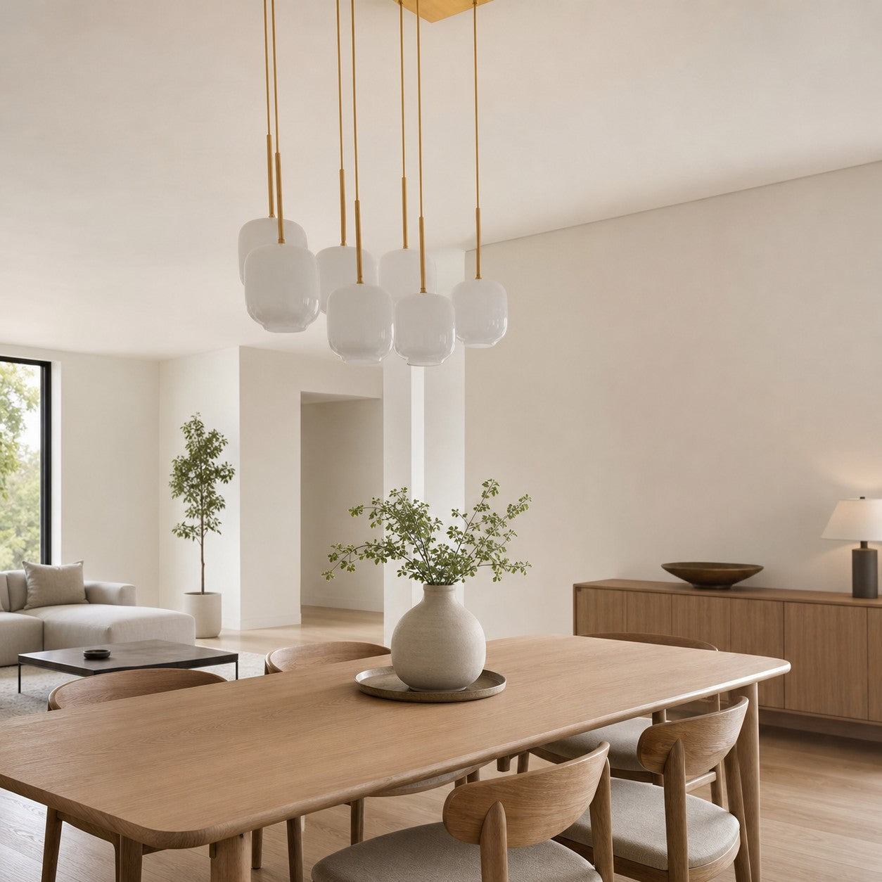 Lumivelle Sculptural 7-Light Chandelier – Adjustable Height Modern Glass Pendant