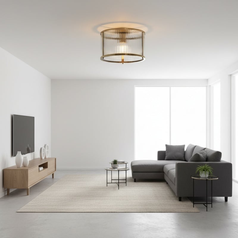 RibGlow Ribbed Glass Flush Ceiling Light – Classic Flush Mount Ceiling Lamp for Living Room or Hallway