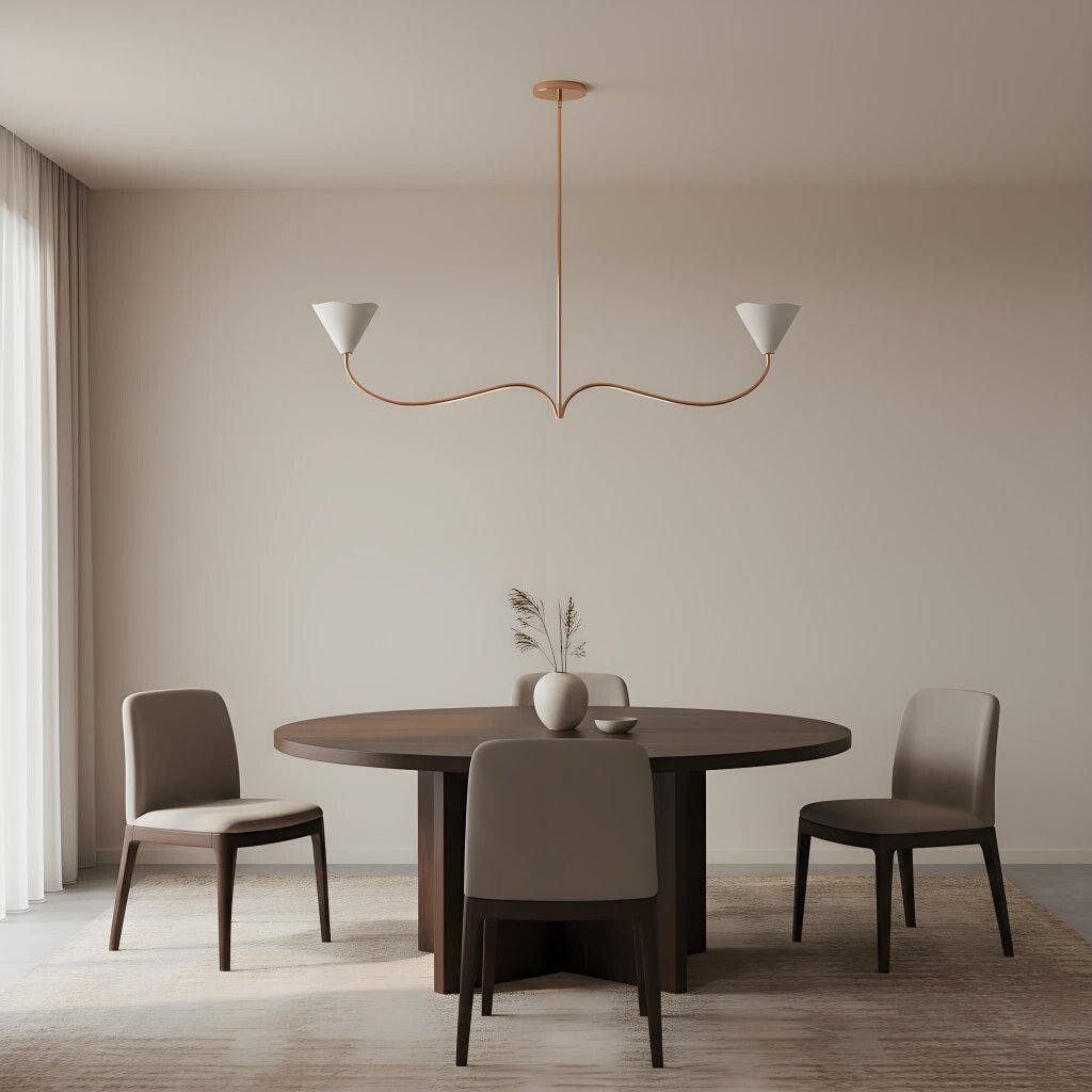 Kysara Linear Chandelier - Curved Lamp Arms and Fabric Shades are Suitable for Living Rooms or Dining Rooms