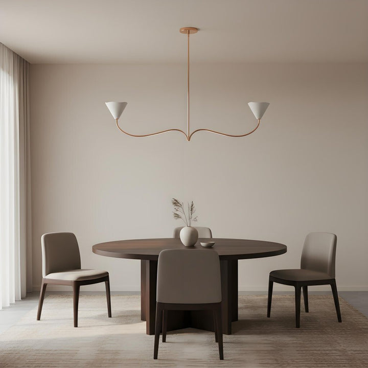 Kysara Linear Chandelier - Curved Lamp Arms and Fabric Shades are Suitable for Living Rooms or Dining Rooms
