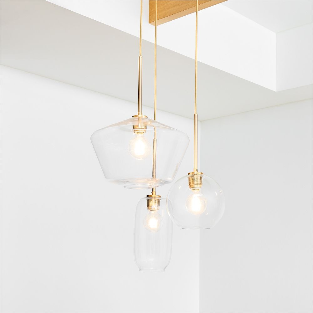 Merin Mixed Sculpture Glass and Metal Triple Chandelier