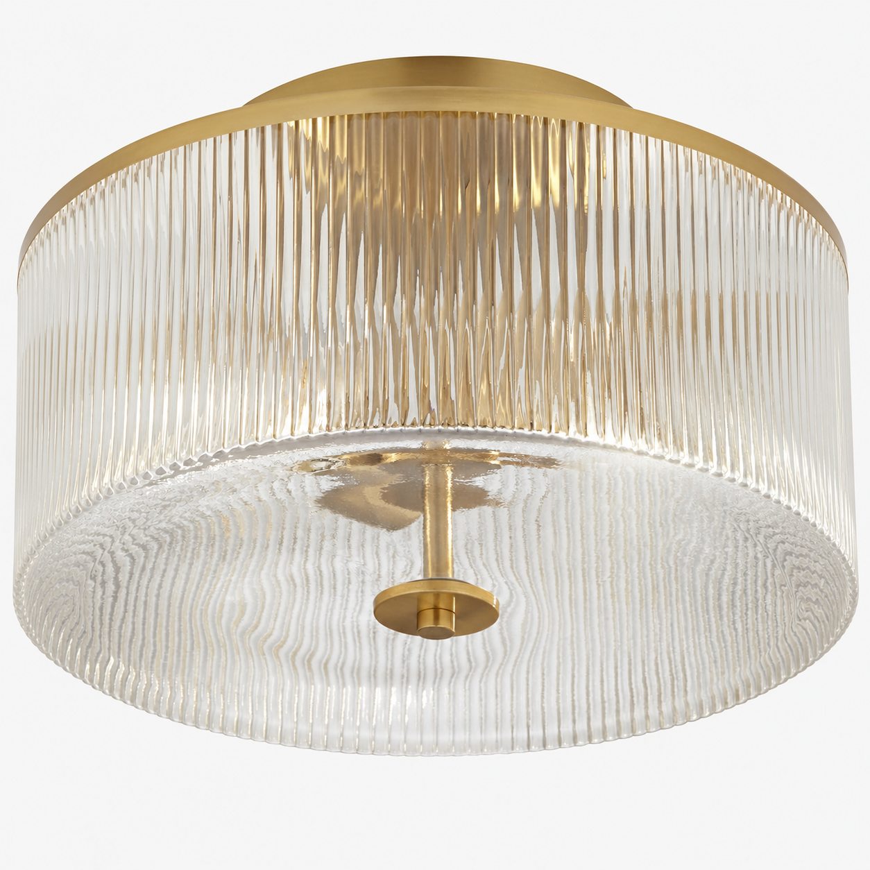 Drum Ribbed Glass Ceiling Lamp - Vintage Farmhouse Flush Mount
