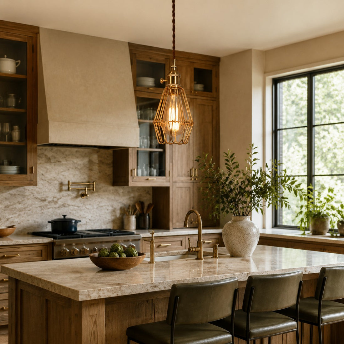 Vintage Brass Cage Pendant Light