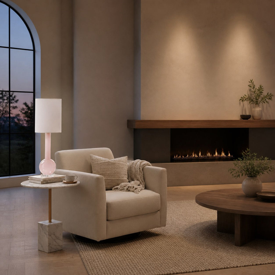 Savara Minimalist Table Lamp - Clean Glass Form with Fabric Shade for Bedrooms