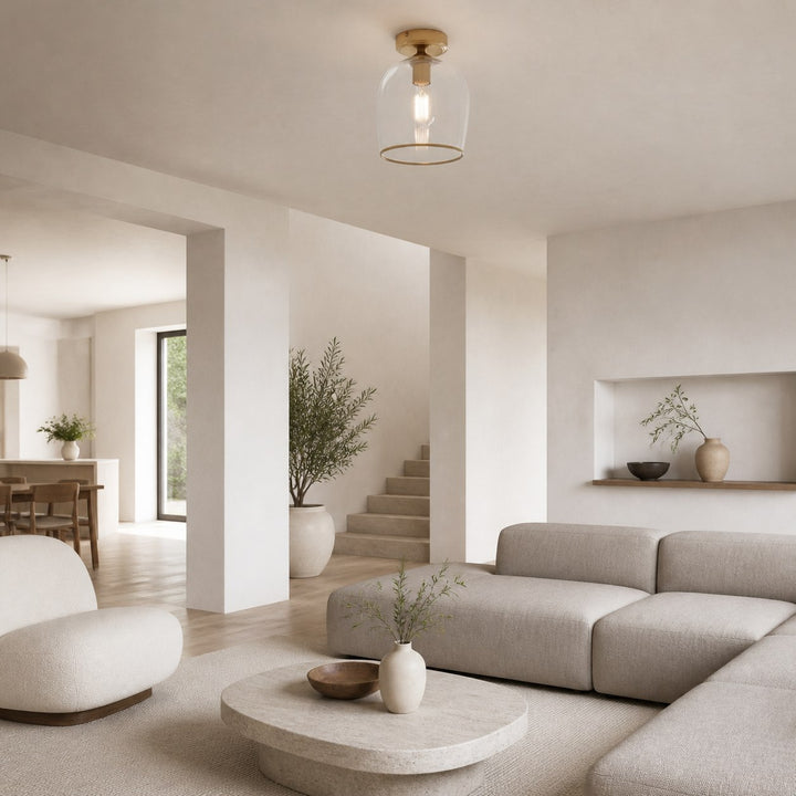 Brazara Dome Ceiling Light - Industrial Ribbed and Clear Glass for Living Room