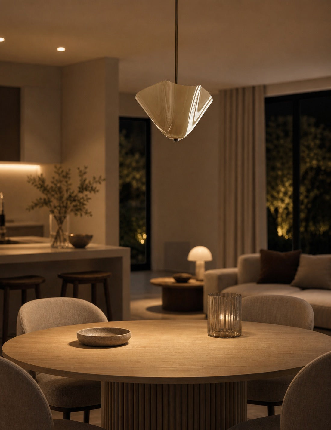 Bellina Radner Pendant Light – Colored Glass Shade with Brass Detail for Modern Spaces